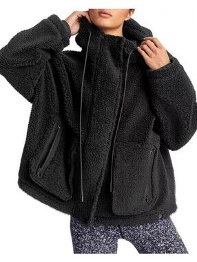 Varley Black Montalvo Sherpa Faux Fur Full Zip Jacket Women's Size Small